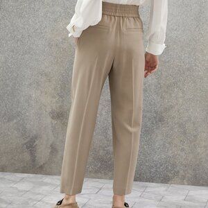 Brunello Cucinelli Twill Tapered Pant Khaki Viscose Linen Size 6 New Tag $1,395